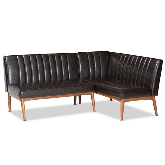 Baxton Studio - Daymond Dining Sofa Bench in Dark Brown/Walnut Brown - BBT8051.12-Dark Brown/Walnut-2PC SF Bench view 1