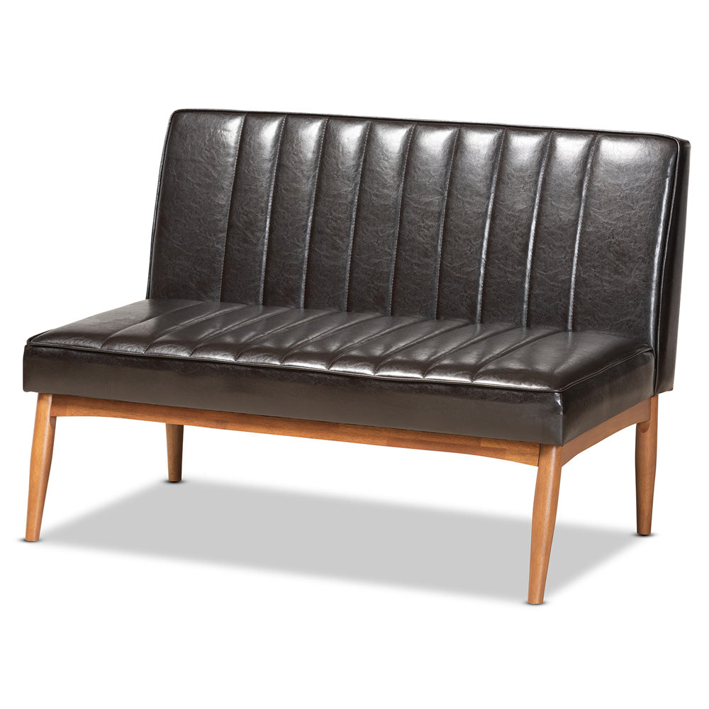 Baxton Studio - Daymond Dining Sofa Bench in Dark Brown/Walnut Brown - BBT8051.12-Dark Brown/Walnut-2PC SF Bench view 2