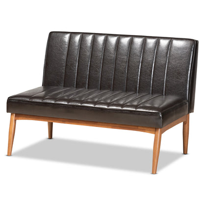 Baxton Studio - Daymond Dining Sofa Bench in Dark Brown/Walnut Brown - BBT8051.12-Dark Brown/Walnut-2PC SF Bench view 2