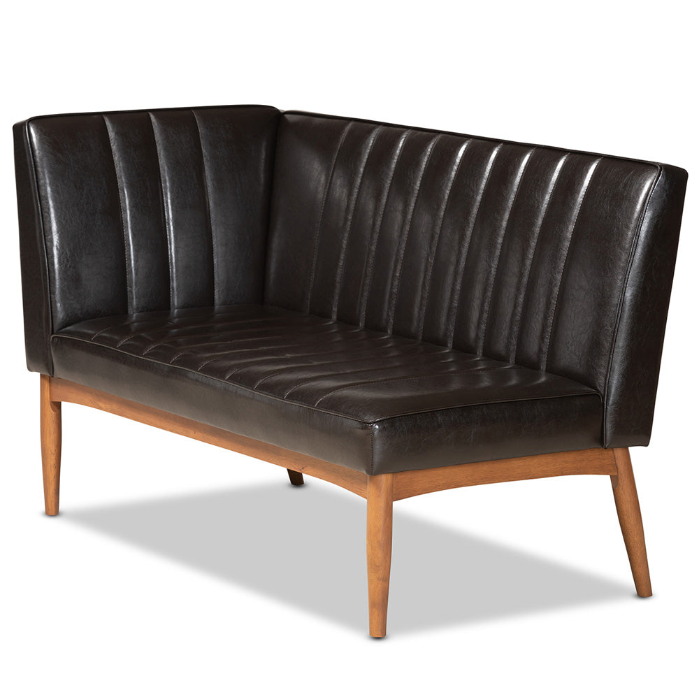 Baxton Studio - Daymond Dining Sofa Bench in Dark Brown/Walnut Brown - BBT8051.12-Dark Brown/Walnut-2PC SF Bench view 3