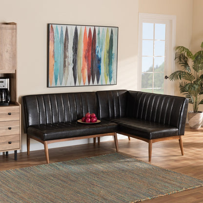 Baxton Studio - Daymond Dining Sofa Bench in Dark Brown/Walnut Brown - BBT8051.12-Dark Brown/Walnut-2PC SF Bench view 6