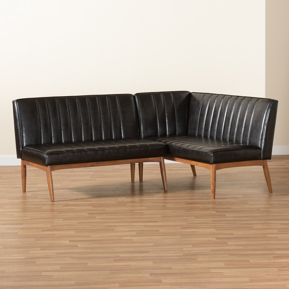 Baxton Studio - Daymond Dining Sofa Bench in Dark Brown/Walnut Brown - BBT8051.12-Dark Brown/Walnut-2PC SF Bench view 7