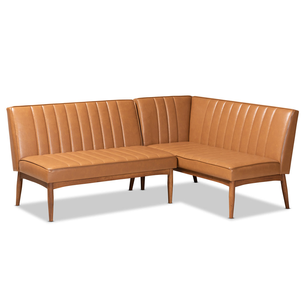 Baxton Studio - Daymond Dining Sofa Bench in Tan/Walnut Brown - BBT8051.12-Tan/Walnut-2PC SF Bench view 1