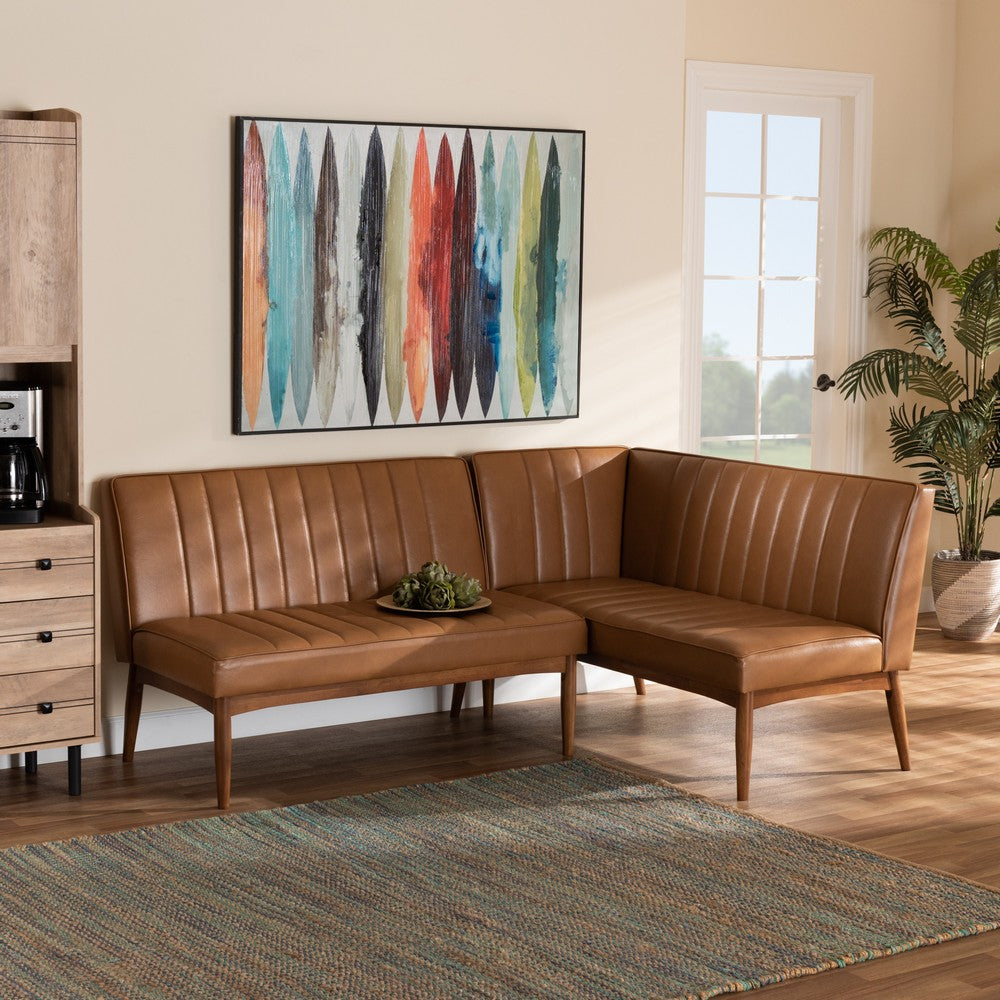 Baxton Studio - Daymond Dining Sofa Bench in Tan/Walnut Brown - BBT8051.12-Tan/Walnut-2PC SF Bench view 6