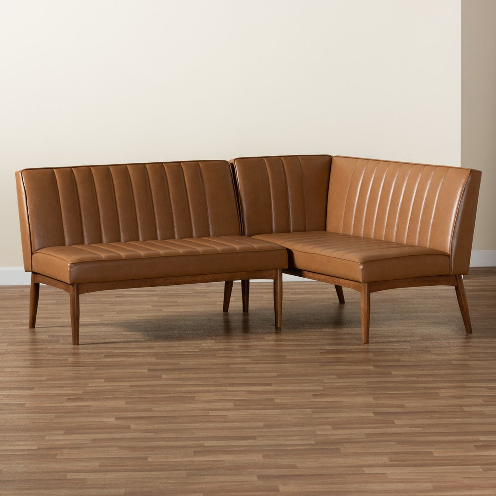Baxton Studio - Daymond Dining Sofa Bench in Tan/Walnut Brown - BBT8051.12-Tan/Walnut-2PC SF Bench view 7