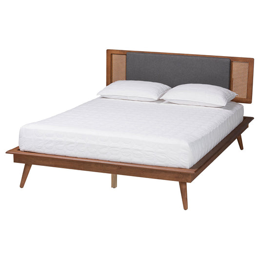 Baxton Studio - Delfina King Size Bed in Dark Grey/Walnut Brown - MG0005-1/0004-Rattan-King view 1