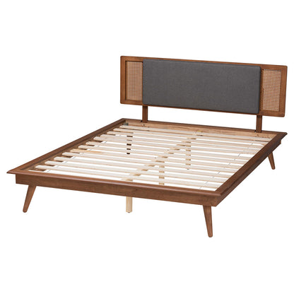 Baxton Studio - Delfina King Size Bed in Dark Grey/Walnut Brown - MG0005-1/0004-Rattan-King view 3