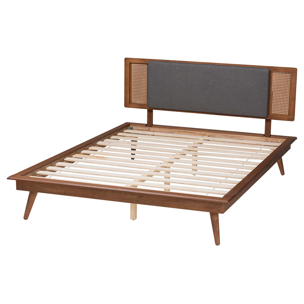 Baxton Studio - Delfina Queen Size Bed in Dark Grey/Walnut Brown - MG0005-1/0004-Rattan-Queen view 3