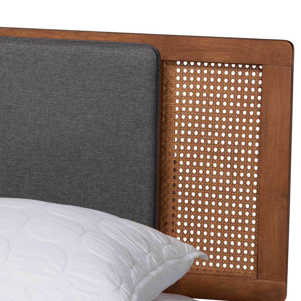 Baxton Studio - Delfina Queen Size Bed in Dark Grey/Walnut Brown - MG0005-1/0004-Rattan-Queen view 4