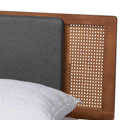 Baxton Studio - Delfina Queen Size Bed in Dark Grey/Walnut Brown - MG0005-1/0004-Rattan-Queen view 4