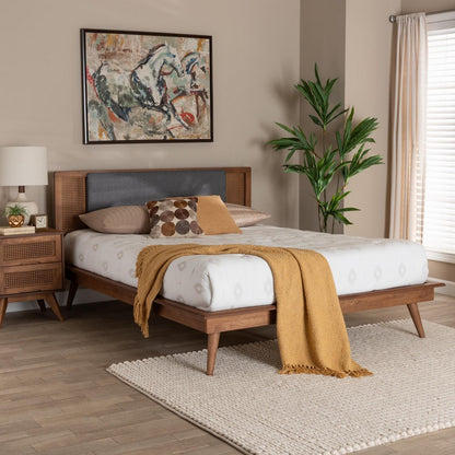 Baxton Studio - Delfina Queen Size Bed in Dark Grey/Walnut Brown - MG0005-1/0004-Rattan-Queen view 7