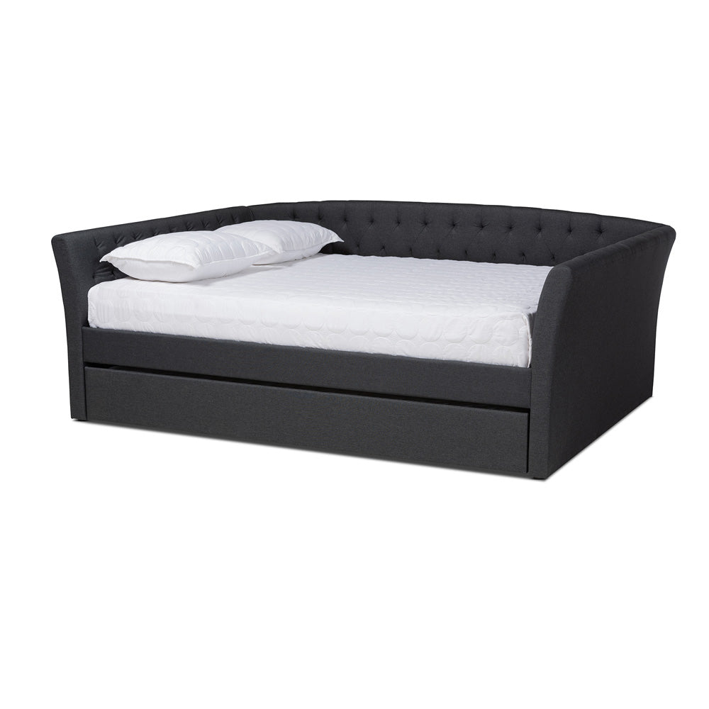 Baxton Studio - Delora Full Size Daybed with Trundle in Dark Grey - CF9044-Charcoal-Daybed-F/T view 1