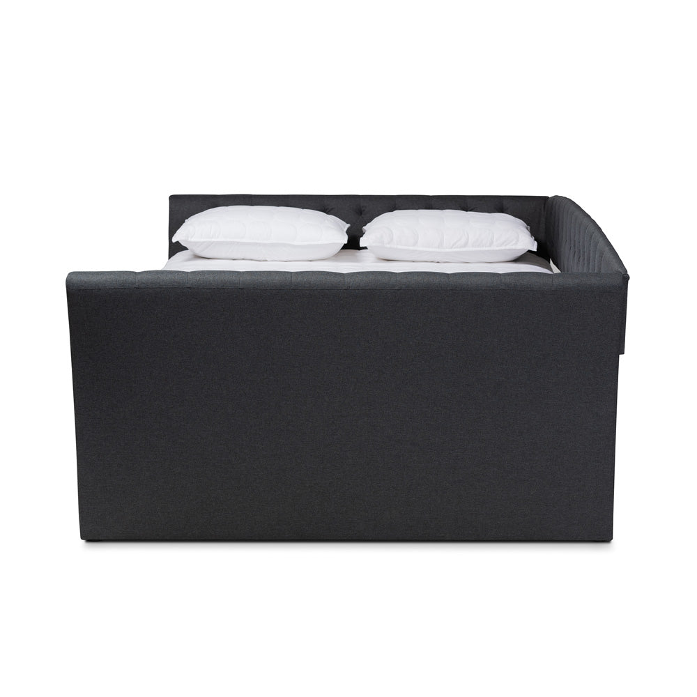 Baxton Studio - Delora Full Size Daybed with Trundle in Dark Grey - CF9044-Charcoal-Daybed-F/T view 3