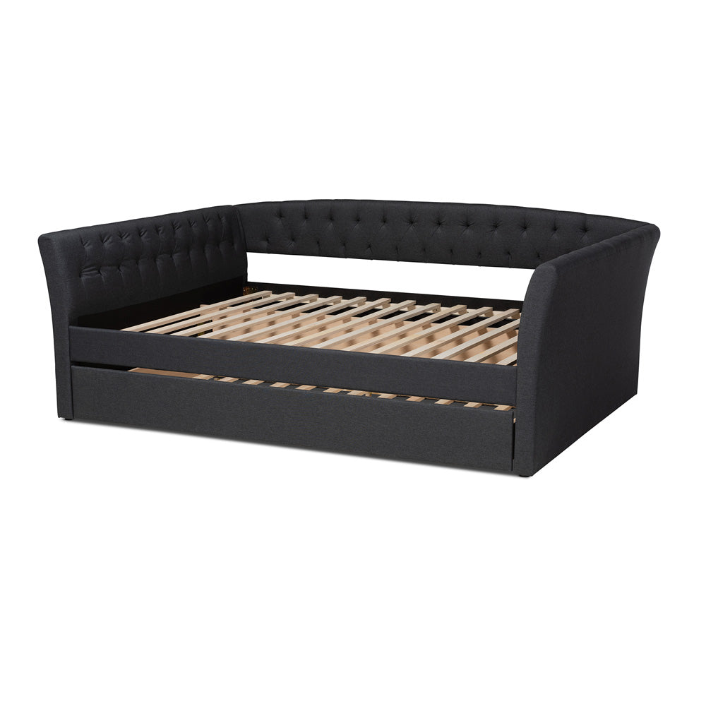 Baxton Studio - Delora Full Size Daybed with Trundle in Dark Grey - CF9044-Charcoal-Daybed-F/T view 4