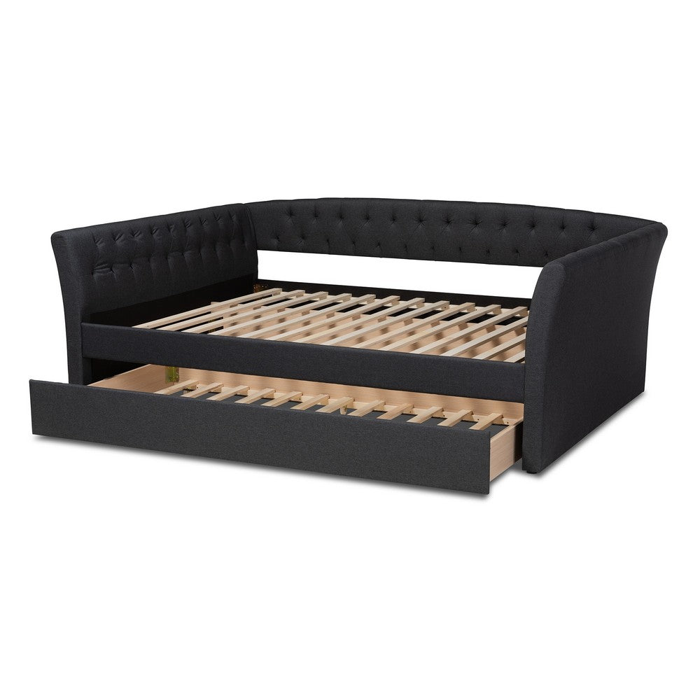 Baxton Studio - Delora Full Size Daybed with Trundle in Dark Grey - CF9044-Charcoal-Daybed-F/T view 5