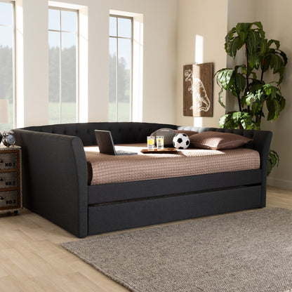 Baxton Studio - Delora Full Size Daybed with Trundle in Dark Grey - CF9044-Charcoal-Daybed-F/T view 7