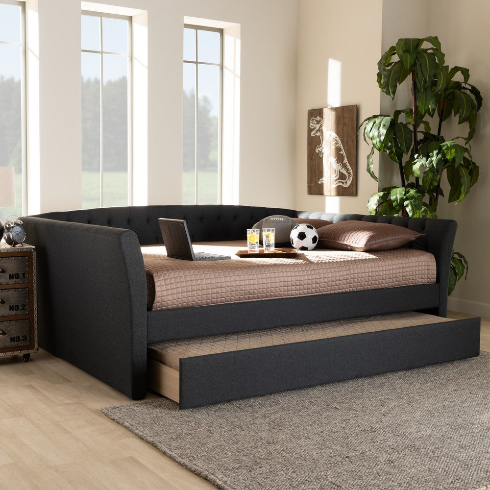 Baxton Studio - Delora Full Size Daybed with Trundle in Dark Grey - CF9044-Charcoal-Daybed-F/T view 8