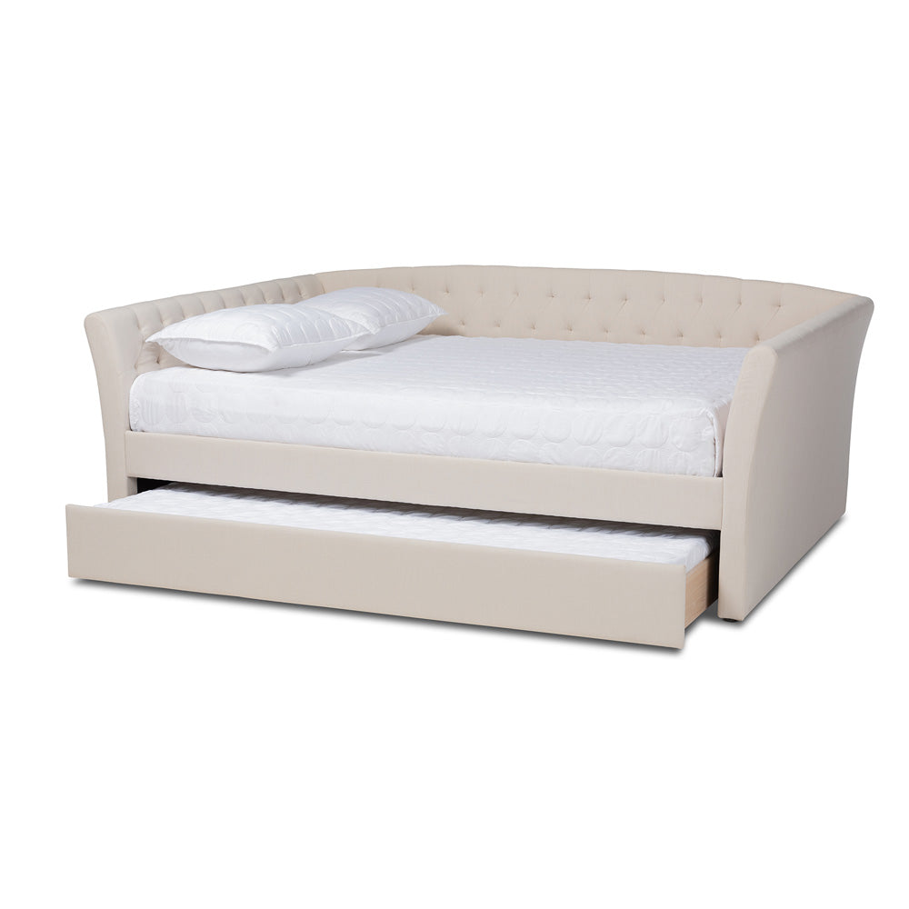 Baxton Studio - Delora Queen Size Daybed with Trundle in Beige - CF9044-Beige-Daybed-Q/T view 2