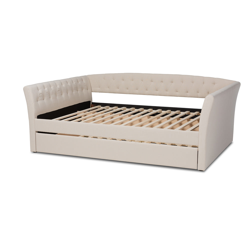 Baxton Studio - Delora Queen Size Daybed with Trundle in Beige - CF9044-Beige-Daybed-Q/T view 4