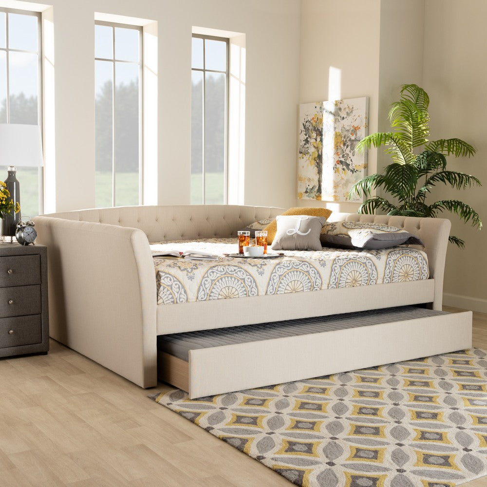 Baxton Studio - Delora Queen Size Daybed with Trundle in Beige - CF9044-Beige-Daybed-Q/T view 8