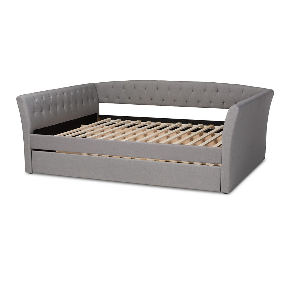 Baxton Studio - Delora Queen Size Daybed with Trundle in Light Grey - CF9044-Light Grey-Daybed-Q/T view 4
