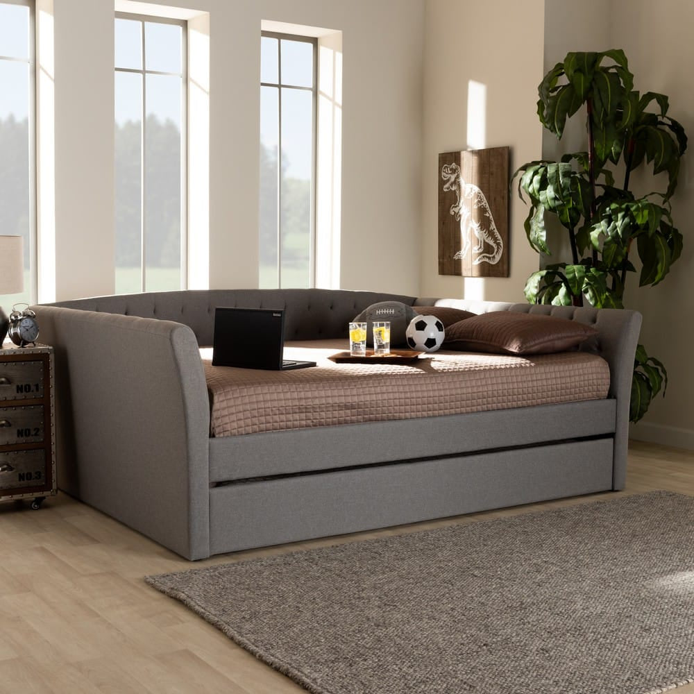 Baxton Studio - Delora Queen Size Daybed with Trundle in Light Grey - CF9044-Light Grey-Daybed-Q/T view 7