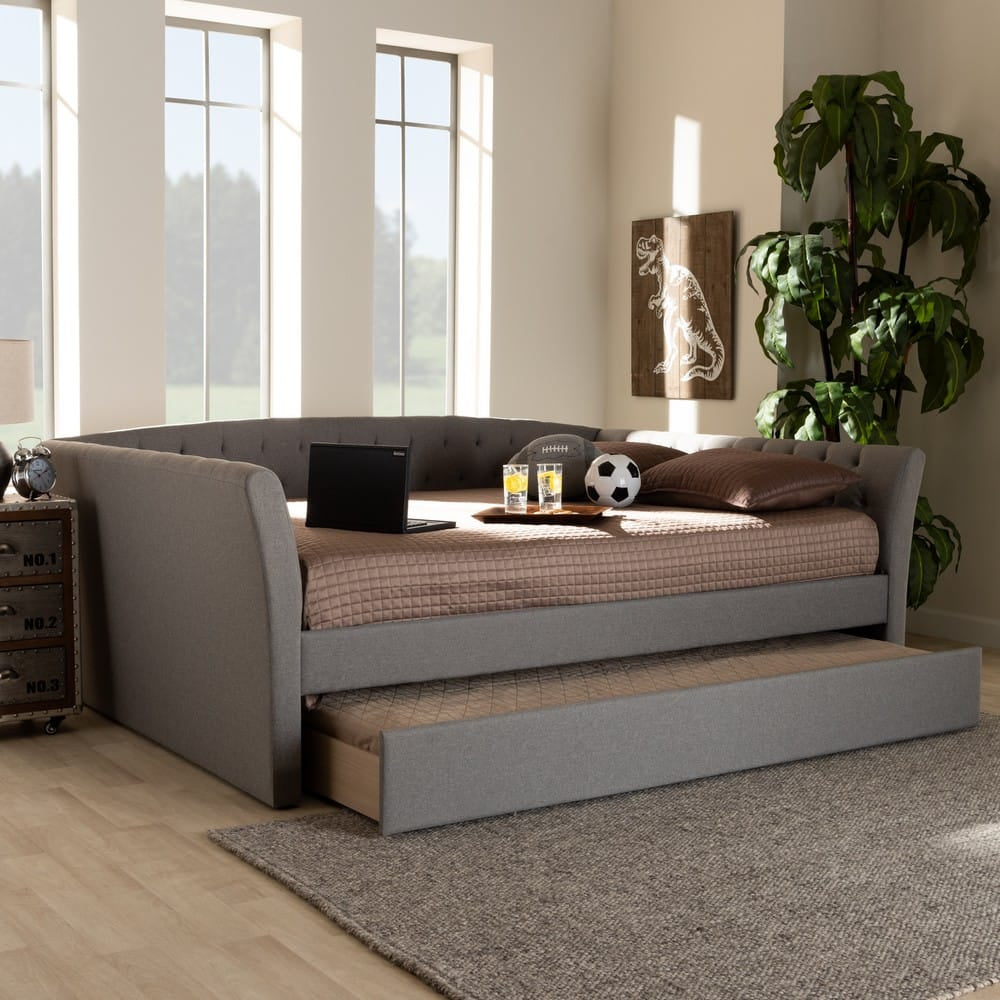 Baxton Studio - Delora Queen Size Daybed with Trundle in Light Grey - CF9044-Light Grey-Daybed-Q/T view 8