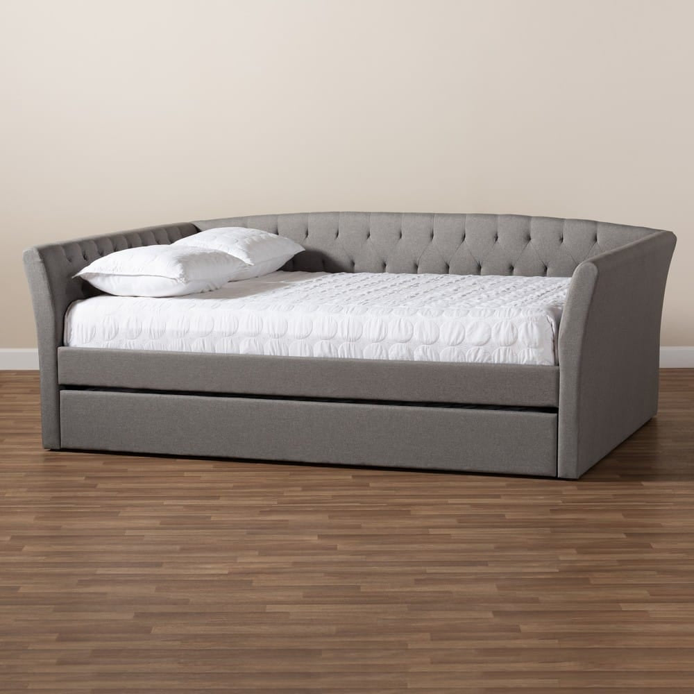 Baxton Studio - Delora Queen Size Daybed with Trundle in Light Grey - CF9044-Light Grey-Daybed-Q/T view 9
