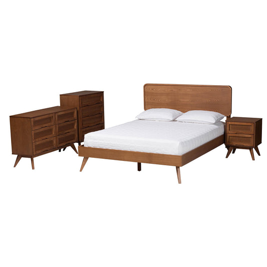 Baxton Studio - Demeter Queen Bedroom Set in Walnut Brown - Demeter-Ash Walnut-Queen 4PC Bedroom Set view 1