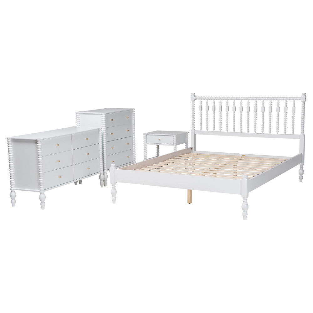 Baxton Studio - Denita Full Bedroom Set in White - Alaba-4PC Bedroom Set-White-Full-1NS view 2