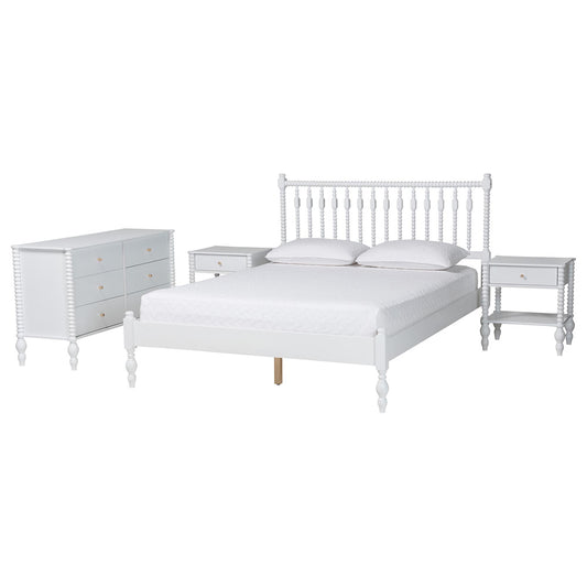 Baxton Studio - Denita Full Bedroom Set in White - Alaba-4PC Bedroom Set-White-Full-2NS view 1