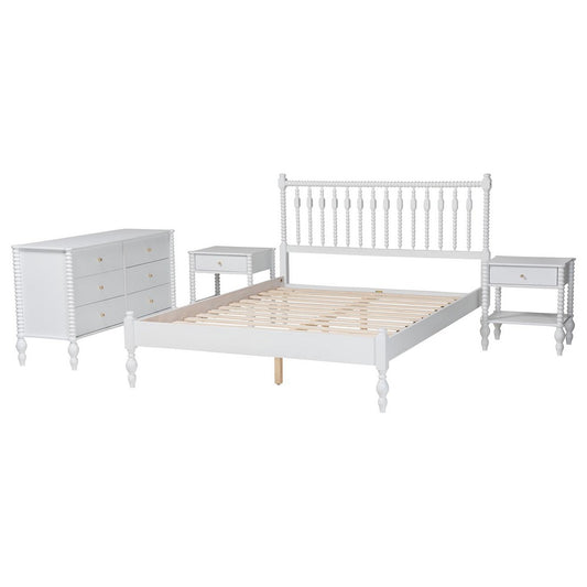 Baxton Studio - Denita Full Bedroom Set in White - Alaba-4PC Bedroom Set-White-Full-2NS view 2