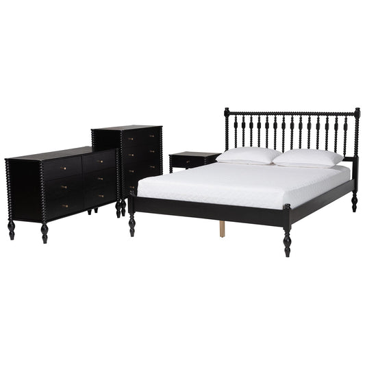 Baxton Studio - Denita Queen Bedroom Set in Black - Alaba-4PC Bedroom Set-Black-Queen-1NS view 1