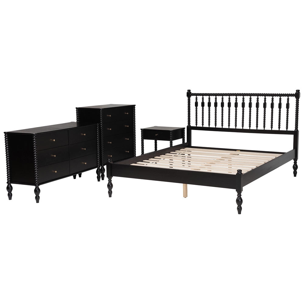 Baxton Studio - Denita Queen Bedroom Set in Black - Alaba-4PC Bedroom Set-Black-Queen-1NS view 2