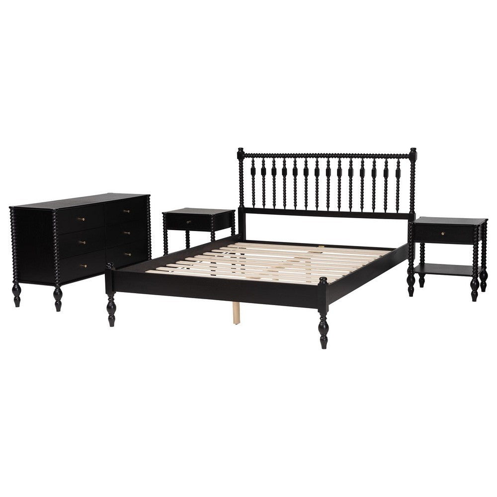 Baxton Studio - Denita Queen Bedroom Set in Black - Alaba-4PC Bedroom Set-Black-Queen-2NS view 2
