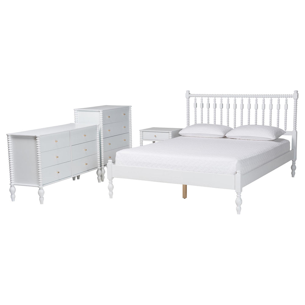 Baxton Studio - Denita Queen Bedroom Set in White - Alaba-4PC Bedroom Set-White-Queen-1NS view 1