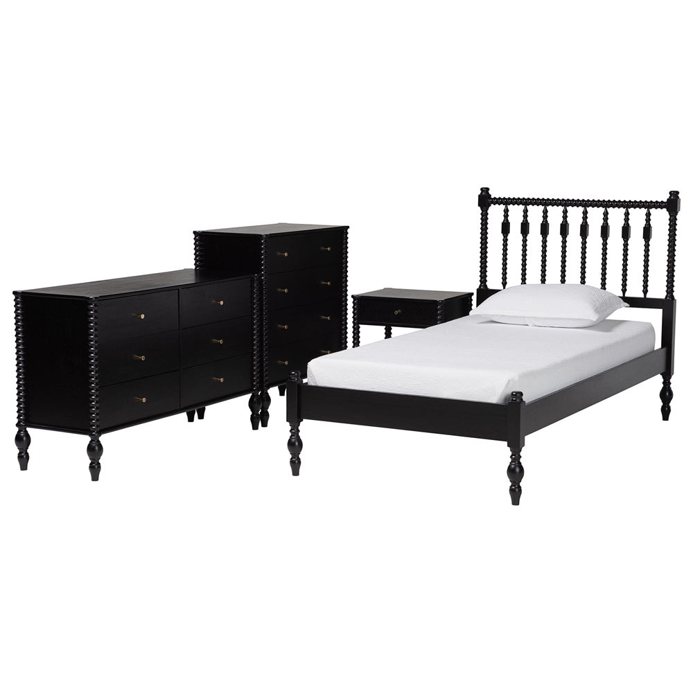 Baxton Studio - Denita Twin Bedroom Set in Black - Alaba-4PC Bedroom Set-Black-Twin-1NS view 1