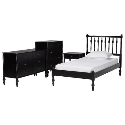 Baxton Studio - Denita Twin Bedroom Set in Black - Alaba-4PC Bedroom Set-Black-Twin-1NS view 1