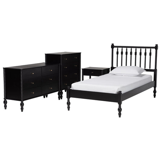 Baxton Studio - Denita Twin Bedroom Set in Black - Alaba-4PC Bedroom Set-Black-Twin-1NS view 1