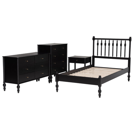 Baxton Studio - Denita Twin Bedroom Set in Black - Alaba-4PC Bedroom Set-Black-Twin-1NS view 2