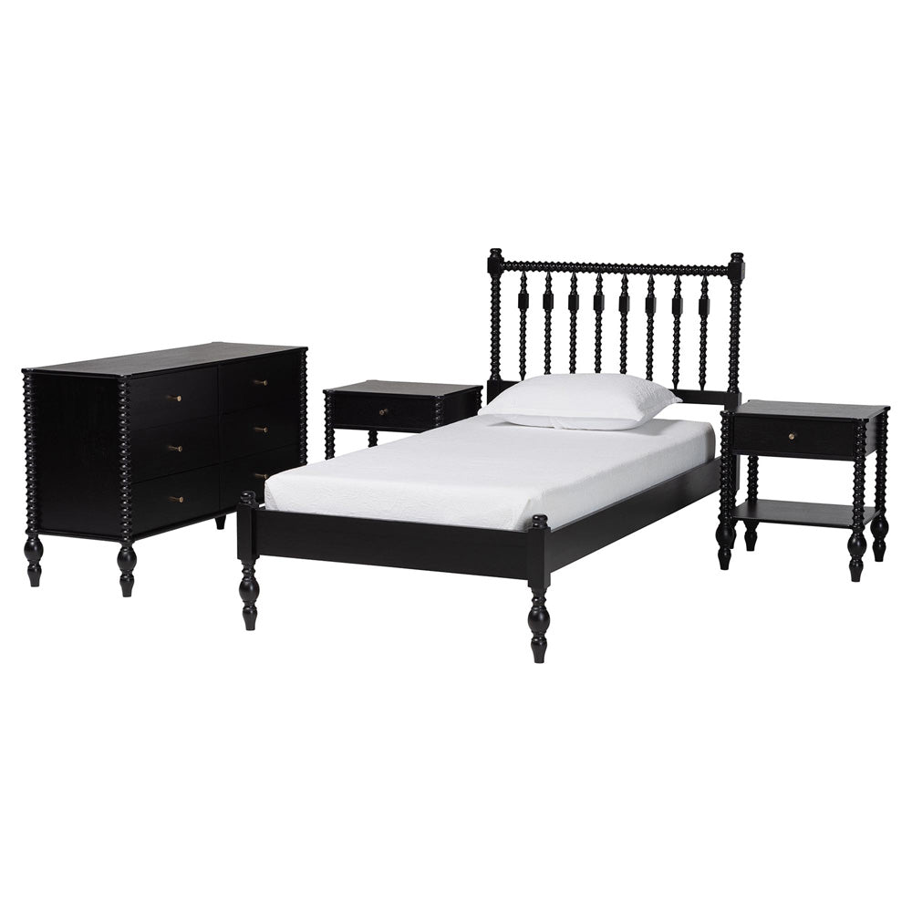 Baxton Studio - Denita Twin Bedroom Set in Black - Alaba-4PC Bedroom Set-Black-Twin-2NS view 1
