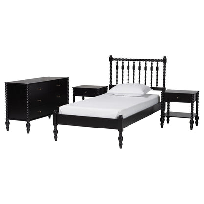 Baxton Studio - Denita Twin Bedroom Set in Black - Alaba-4PC Bedroom Set-Black-Twin-2NS view 1