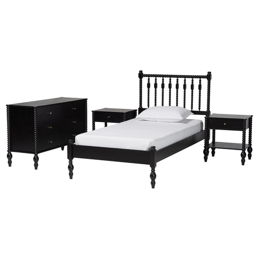 Baxton Studio - Denita Twin Bedroom Set in Black - Alaba-4PC Bedroom Set-Black-Twin-2NS view 1