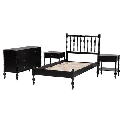Baxton Studio - Denita Twin Bedroom Set in Black - Alaba-4PC Bedroom Set-Black-Twin-2NS view 2