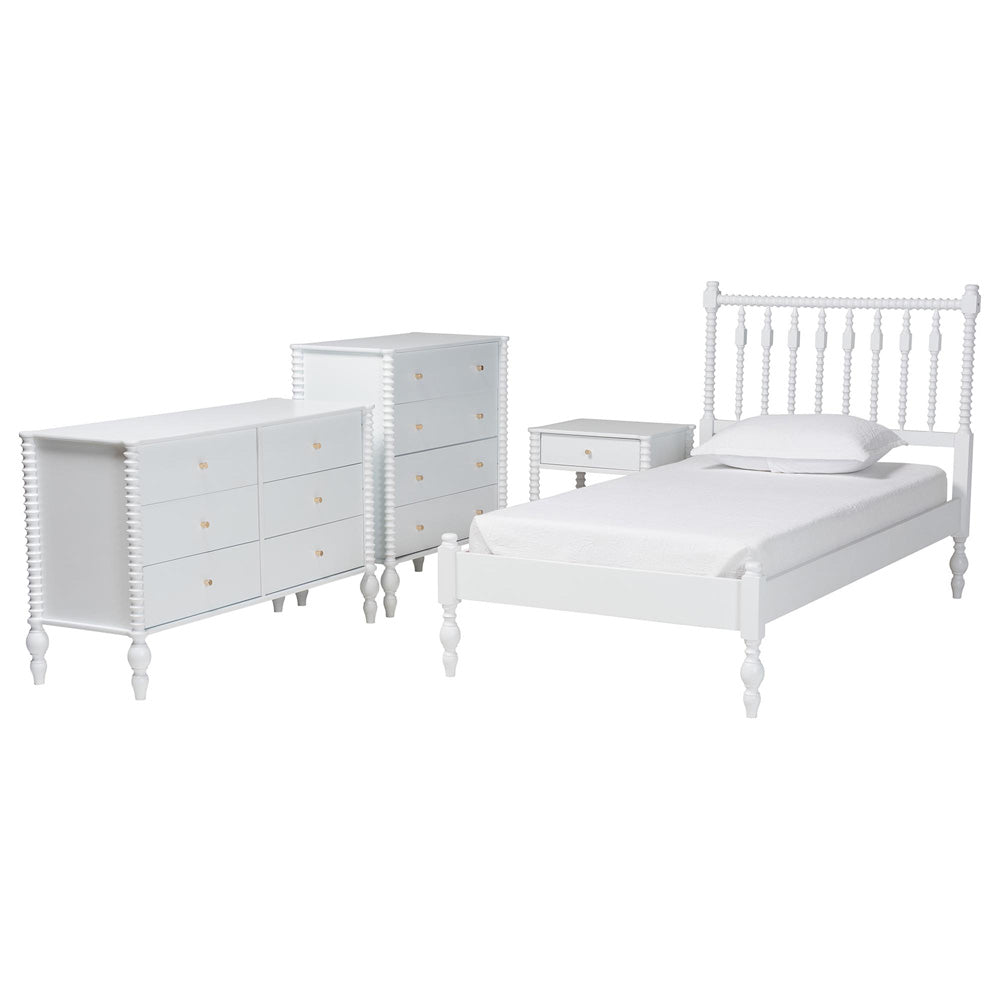 Baxton Studio - Denita Twin Bedroom Set in White - Alaba-4PC Bedroom Set-White-Twin-1NS view 1