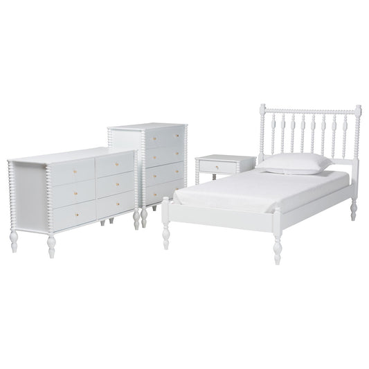 Baxton Studio - Denita Twin Bedroom Set in White - Alaba-4PC Bedroom Set-White-Twin-1NS view 1
