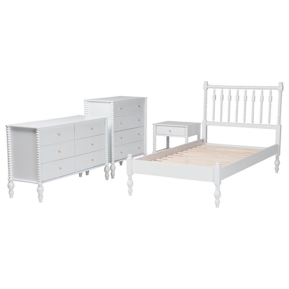 Baxton Studio - Denita Twin Bedroom Set in White - Alaba-4PC Bedroom Set-White-Twin-1NS view 2
