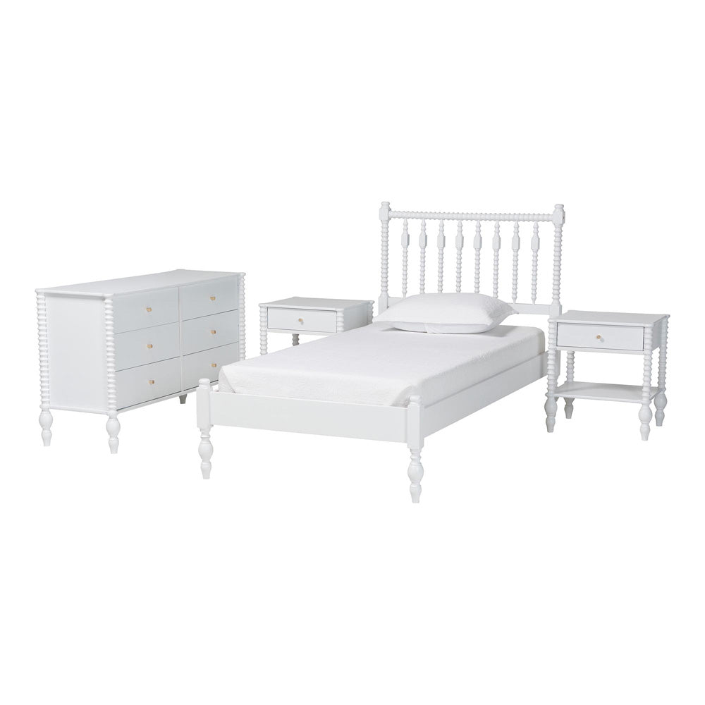 Baxton Studio - Denita Twin Bedroom Set in White - Alaba-4PC Bedroom Set-White-Twin-2NS view 1