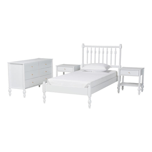 Baxton Studio - Denita Twin Bedroom Set in White - Alaba-4PC Bedroom Set-White-Twin-2NS view 1