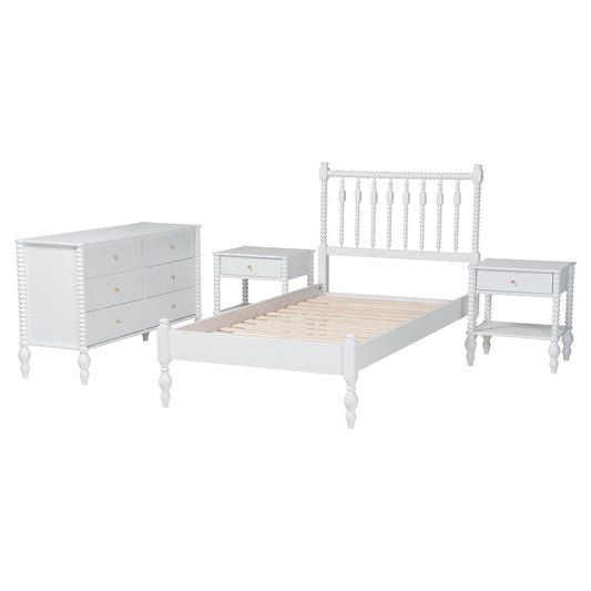 Baxton Studio - Denita Twin Bedroom Set in White - Alaba-4PC Bedroom Set-White-Twin-2NS view 2